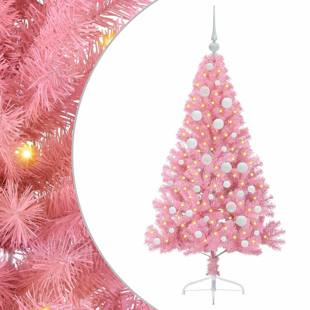 Künstlicher Vorbeleuchteter Weihnachtsbaum Rosa 120 Cm PVC