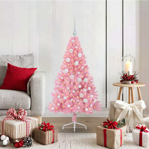 Künstlicher Vorbeleuchteter Weihnachtsbaum Rosa 120 Cm PVC